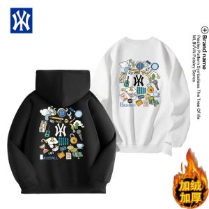 Graphic Baseball Hoodie Thick Cotton Ebony Black