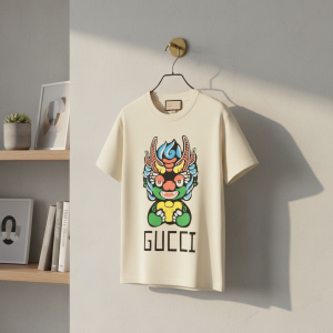 Gucci Dragon Print Beige Cotton T-Shirt