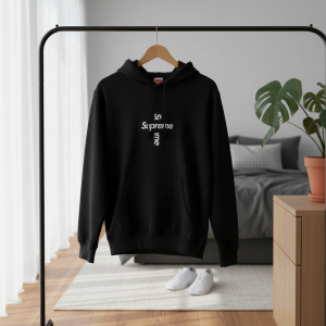 Supreme Black Cross Box Logo Hoodie Sweater