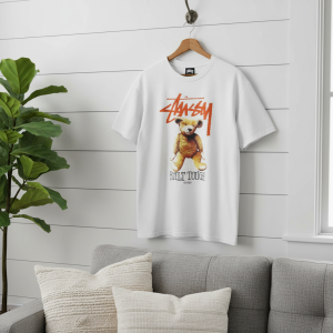 Stussy Bear Graphic Built Tough White T-Shirt