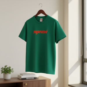Supreme Green Cotton Logo Print Casual T-Shirt