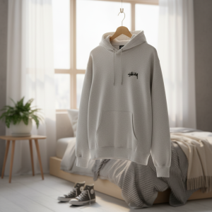 Stussy Logo Print Grey Hoodie Sweater