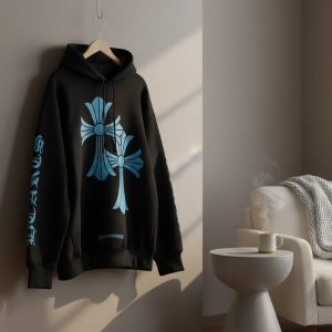 Chrome Hearts Black Hoodie Blue Cross Print