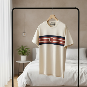 Gucci Stripe Logo Beige Cotton T-Shirt