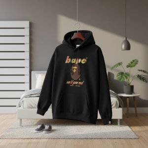 A Bathing Ape Black Logo Print Hoodie