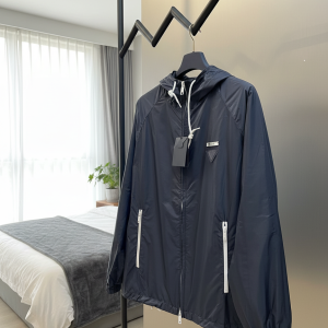 Prada Men’s Navy Hooded Windbreaker Jacket