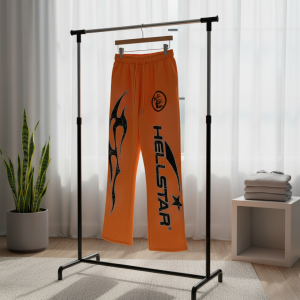 Hellstar Orange Flame Print Streetwear Pants