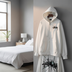 Stussy White Graphic Print Zip Hoodie
