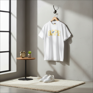 BAPE Yellow Logo White Cotton T-Shirt