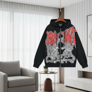 Street Graphic Zip Up Hoodie Black Pullover Jacket