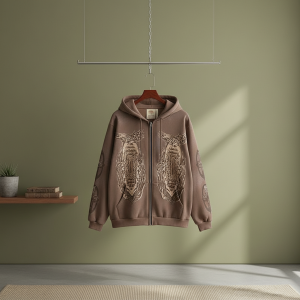 Travis Scott Brown Graphic Zip Up Hoodie