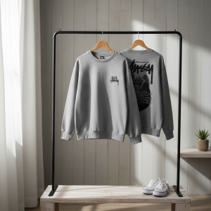 Stussy Gray Crewneck Sweatshirt Men's Casual Pullover