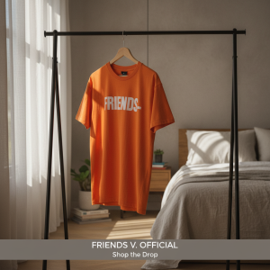 Vlone Friends Orange Graphic Streetwear T-Shirt