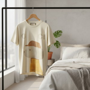 Gucci Bear Print Cotton Casual T-Shirt Cream