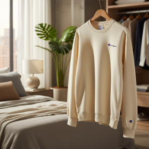 Champion Classic Logo Beige Crewneck Sweatshirt