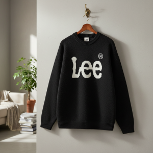Lee Logo Black Crewneck Knit Sweater Pullover Unisex