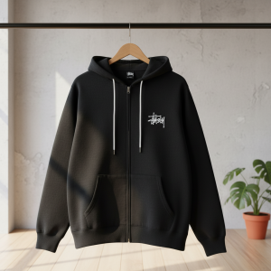 Stussy Black Zip Up Hoodie Pullover Sweatshirt