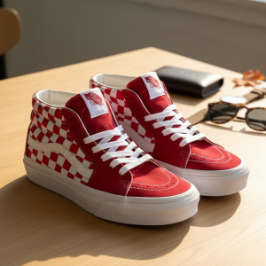 Vans Red Checkerboard High Top Skate Shoes