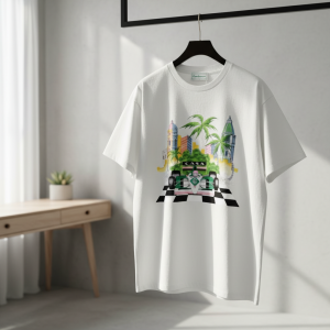 T-Shirtscasa Racing Car City Print White T-Shirt
