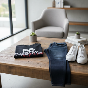 Balenciaga Black Graphic Print Cotton T-Shirt