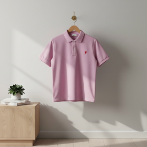 AMI Paris Pink Heart Logo Polo Shirt