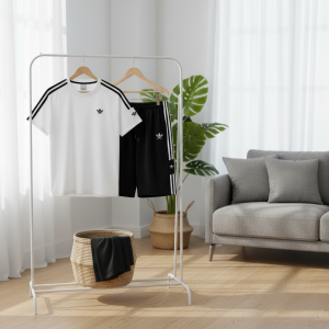 Adidas 2 Piece Sports Set White Black T-Shirt Shorts