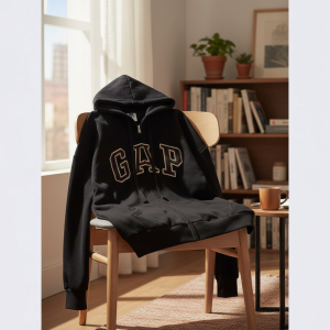 GAP Black Zip Up Logo Hoodie Sweater