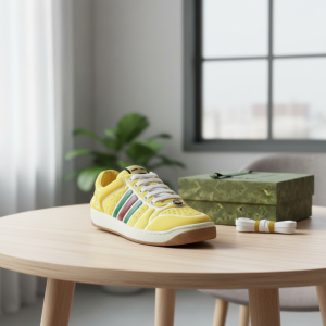 Gucci Yellow Leather Sneakers Green Red Stripes Shoes