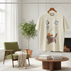 Gucci Dog Print Beige Cotton T-Shirt