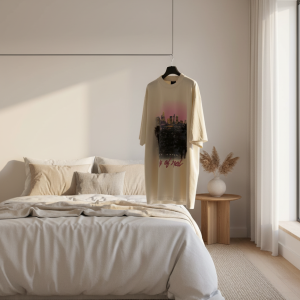 Balenciaga City Print Oversized Cotton T-Shirt Beige