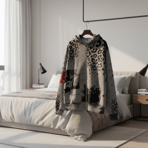 Valley Graphic Print Zip Hoodie Streetwear Grey Sweater