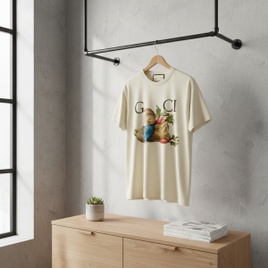 Gucci Bunny Print Beige Cotton T-Shirt