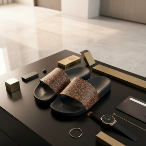 MCM Classic Logo Brown Slide Sandals