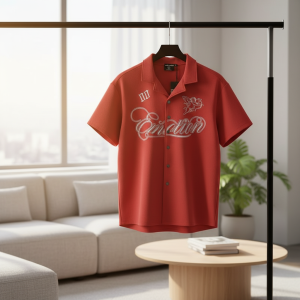 Mixed Emotion Red Embroidered Short Sleeve Shirt