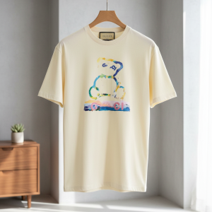 Gucci Bear Print Beige Cotton T-Shirt