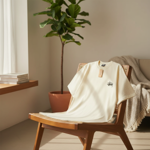 Stussy Classic Logo Beige Cotton T-Shirt