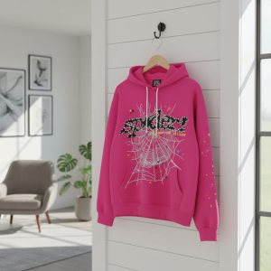 Sp5der Pink Graphic Web Print Streetwear Hoodie