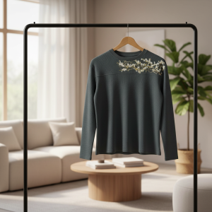 Derschutze Dark Green Floral Long Sleeve T-Shirt