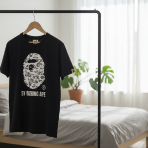 A Bathing Ape Camo Logo Black Cotton T-Shirt