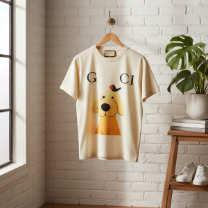Gucci Dog Print Graphic T-Shirt White Cotton Top