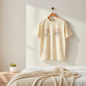 Gucci Logo Print Beige Cotton T-Shirt