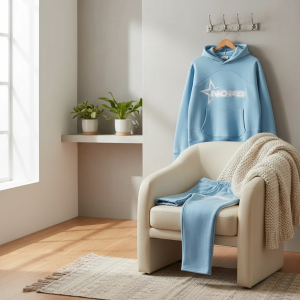 Blue Star Print Hoodie Sweatpants Tracksuit Set