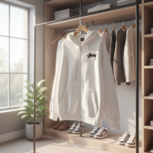 Stussy 8 Ball Graphic White Zip Up Hoodie