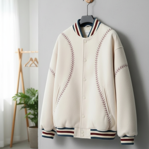 Baseball Stitch White Varsity Jacket for Men