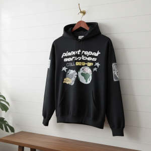 Broken Planet Black Graphic Print Streetwear Hoodie