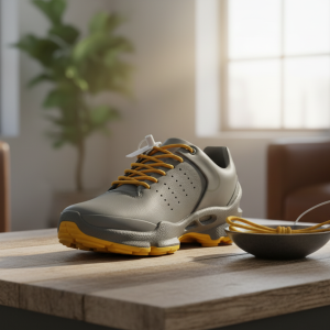 Ecco Men’s Gray Leather Sneakers Yellow Sole Shoes