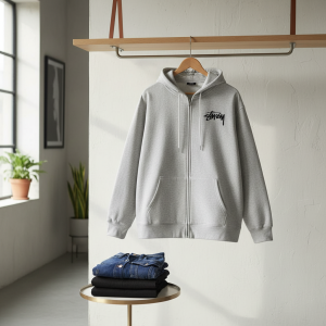 Stussy 8 Ball Grey Zip Up Hoodie