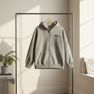 Stussy Gray Zip Up Hoodie Streetwear Sweatshirt