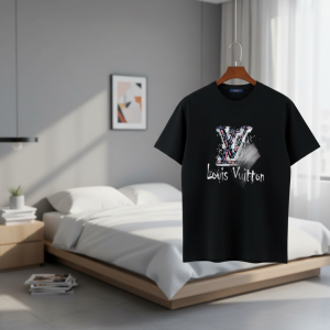 Louis Vuitton Black Logo Print Cotton T-Shirt