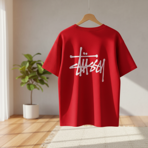 Stussy Red Street Style Logo Print T-Shirt